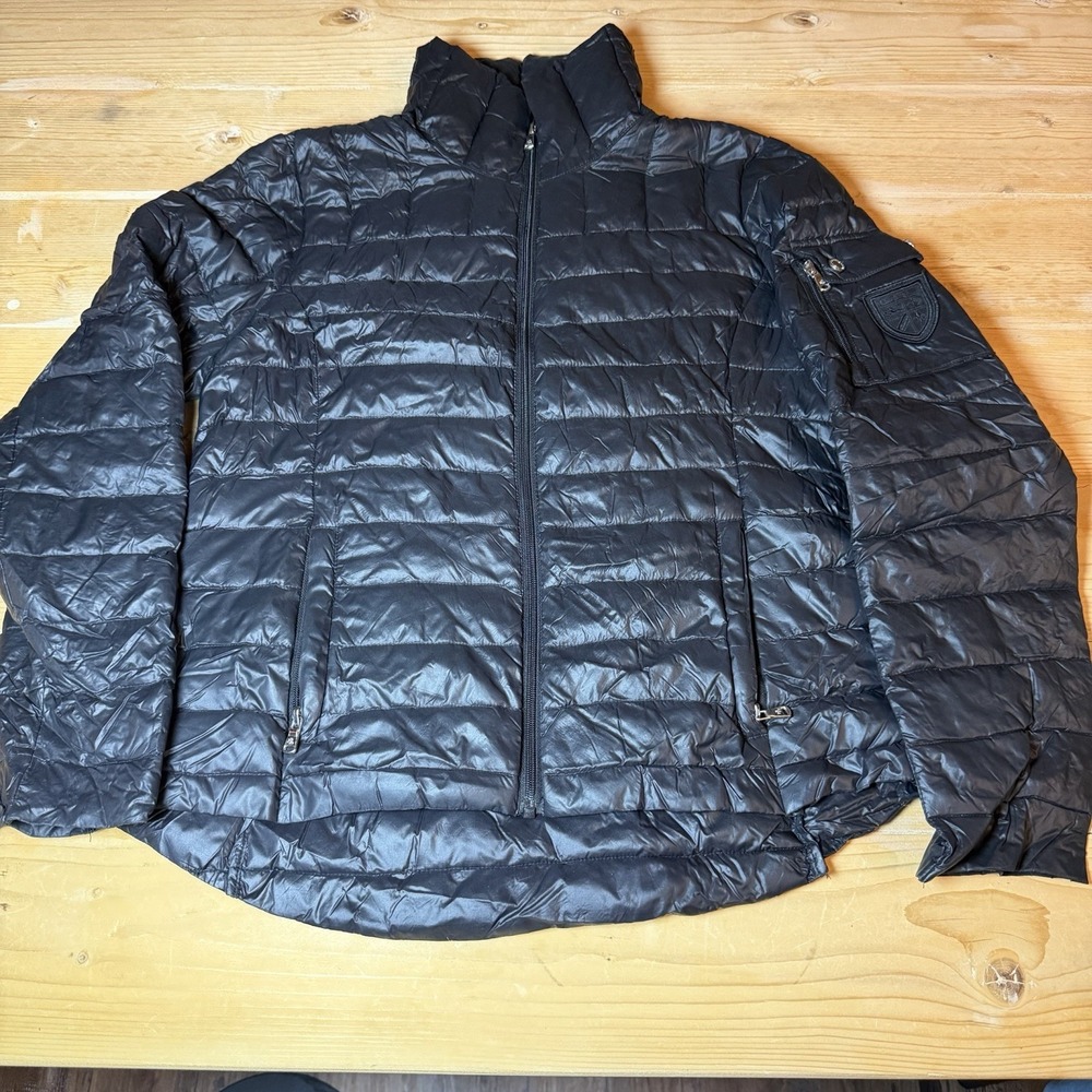 Lauren Ralph Lauren Womens Black Quilted Down Puffer Jacket‎ Crest Patch Size M